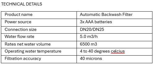 Backwash Filter Table